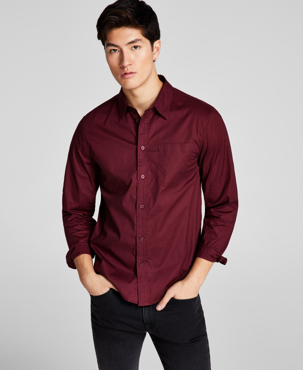 And Now This Mens Poplin Long Sleeve Button Down Shirt Tawny Port Red XL