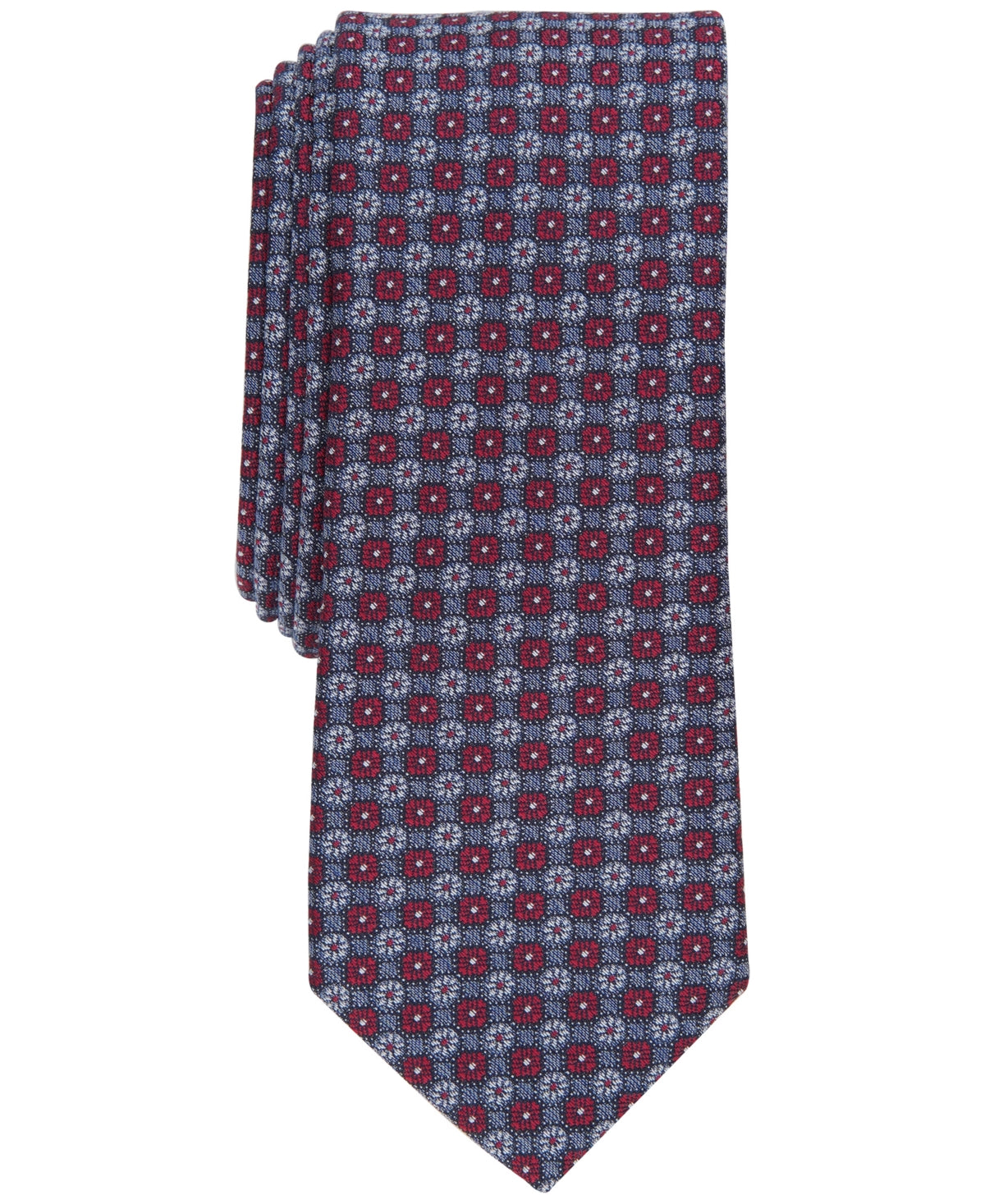 Bar III Mens Daisey Skinny Floral Neat Tie Red Necktie