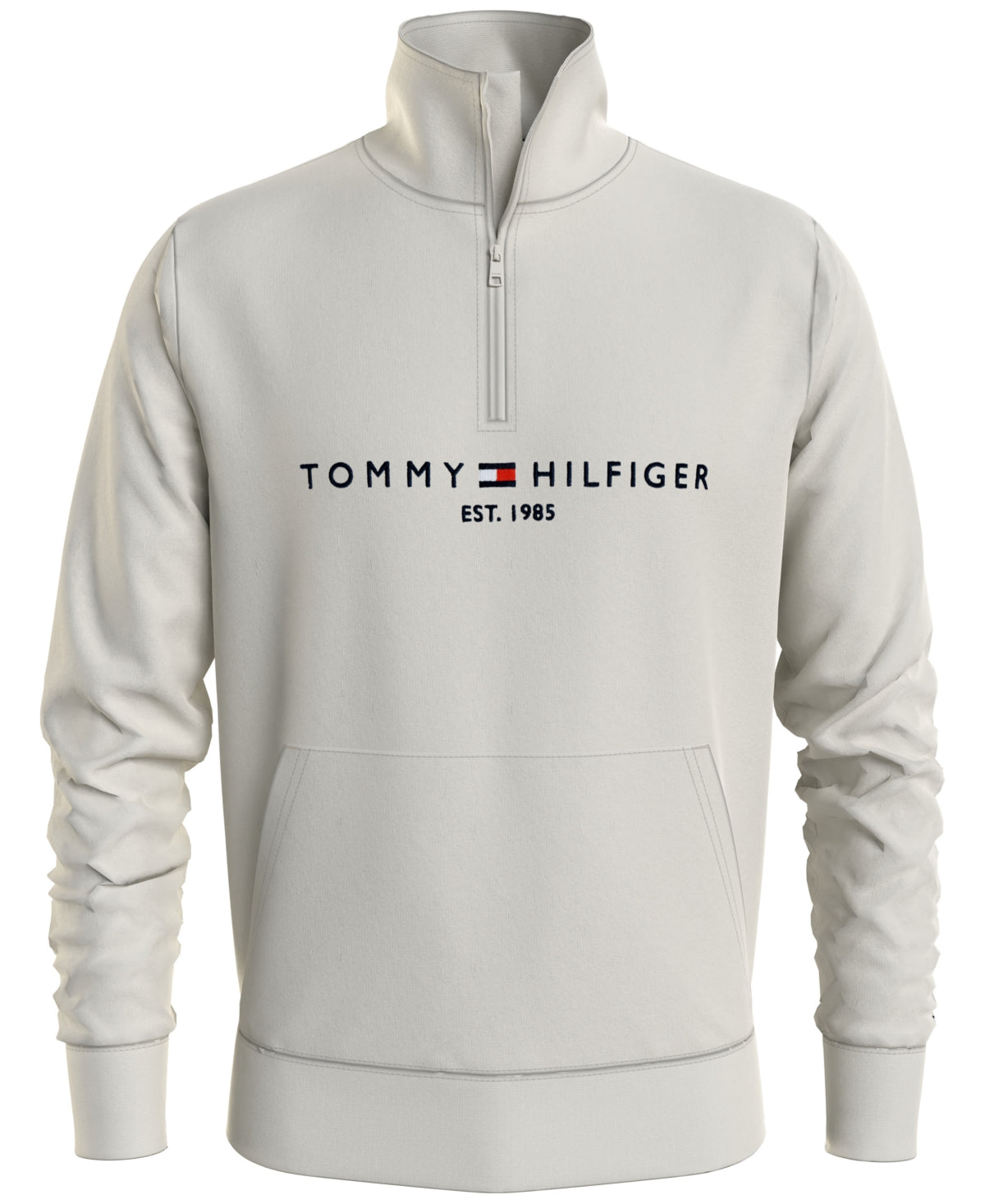Tommy Hilfiger Men's Logo Mock-neck Sweatshirt White Ivory XL