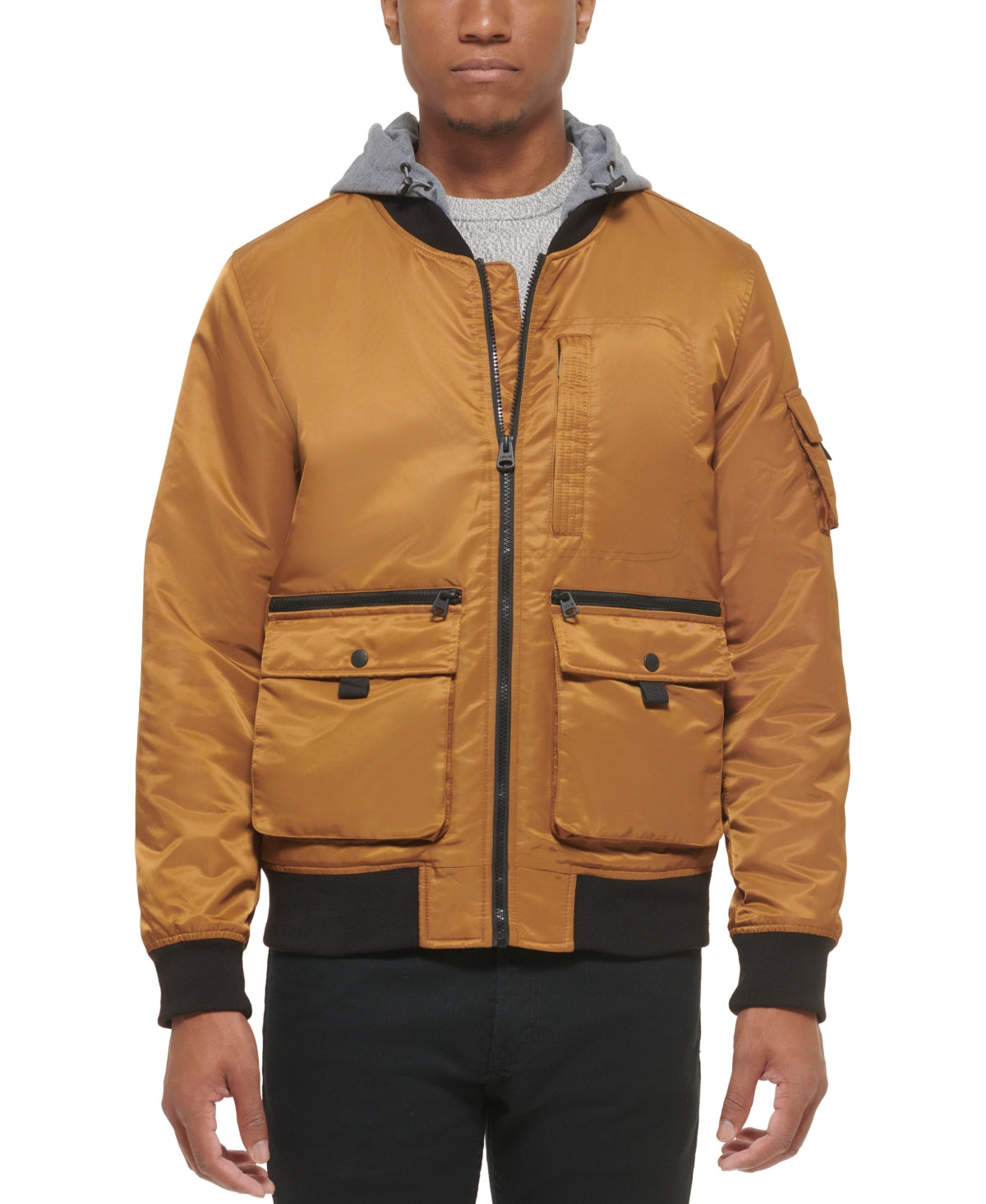 Levi's Men's Hooded Utility Soft Rib Knit Bomber Jacket Worker Brown Large