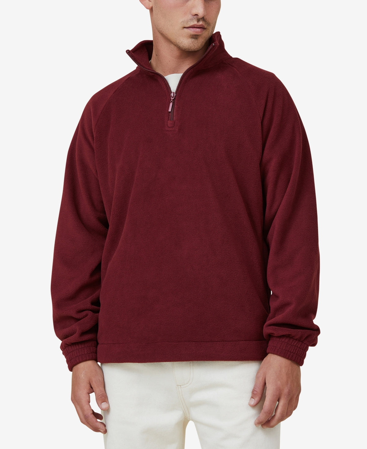 Cotton On Men's Red Quarter Zip Fleece Sweatshirt Medium