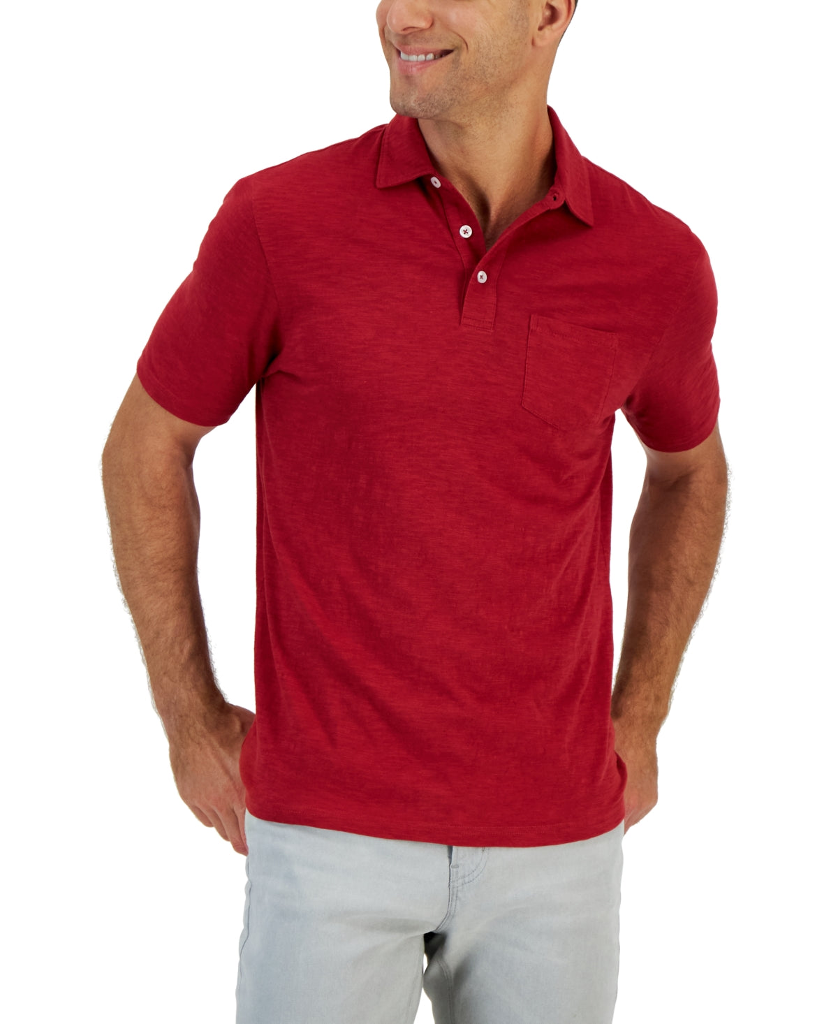 Club Room Mens Slub Short Sleeve Polo Shirt Red Large