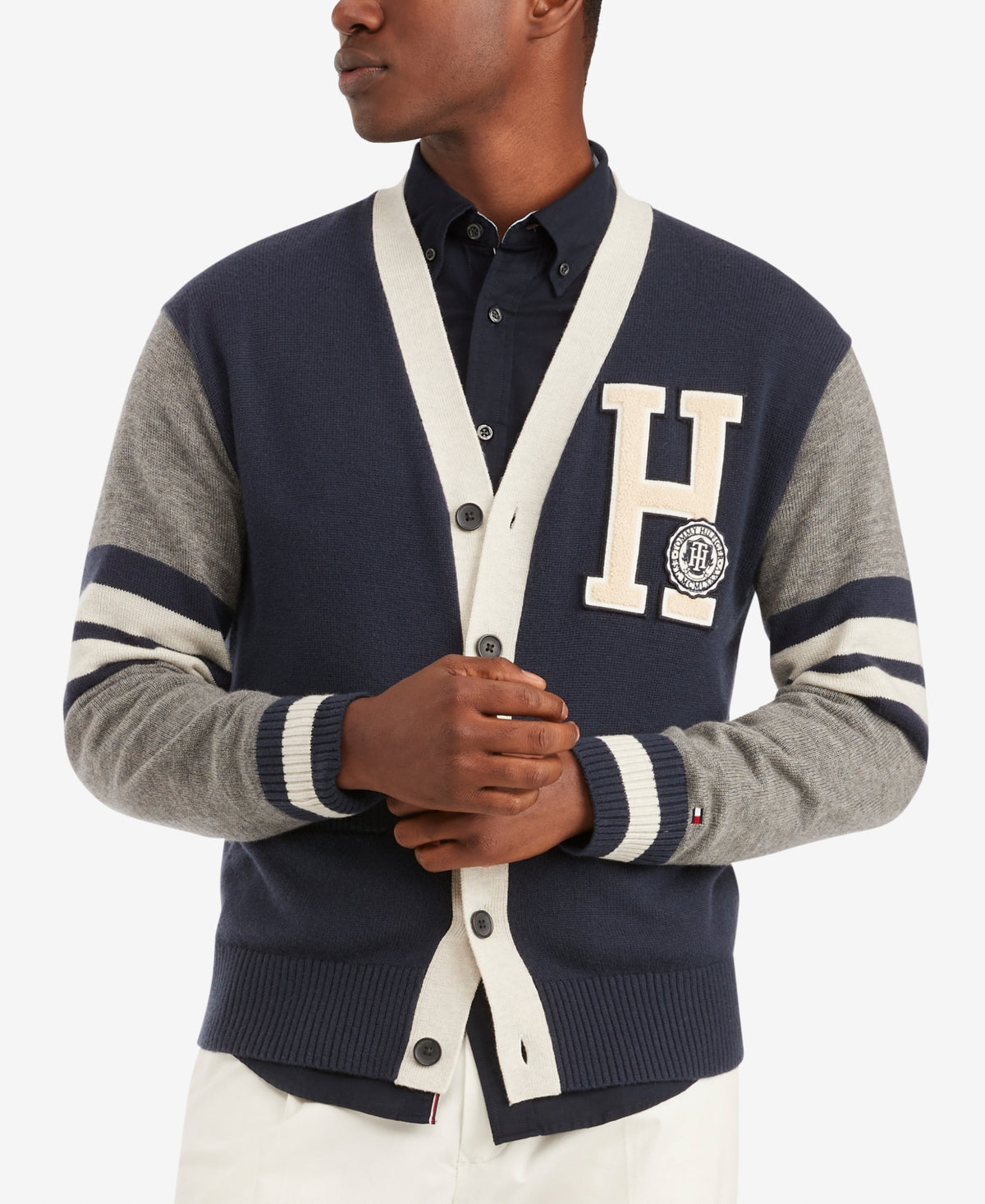 Tommy Hilfiger Mens Blue Xxl Letter Logo Cardigan Sweater