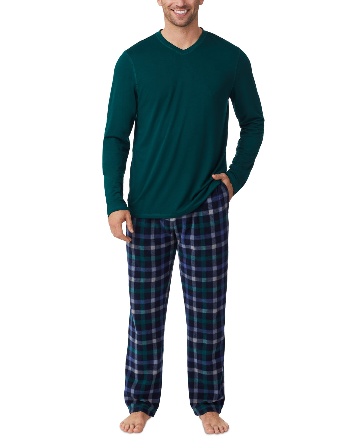 Cuddl Duds Men's Cabin 2-Pc. Pajama Set Navy Grey Plaid SMALL