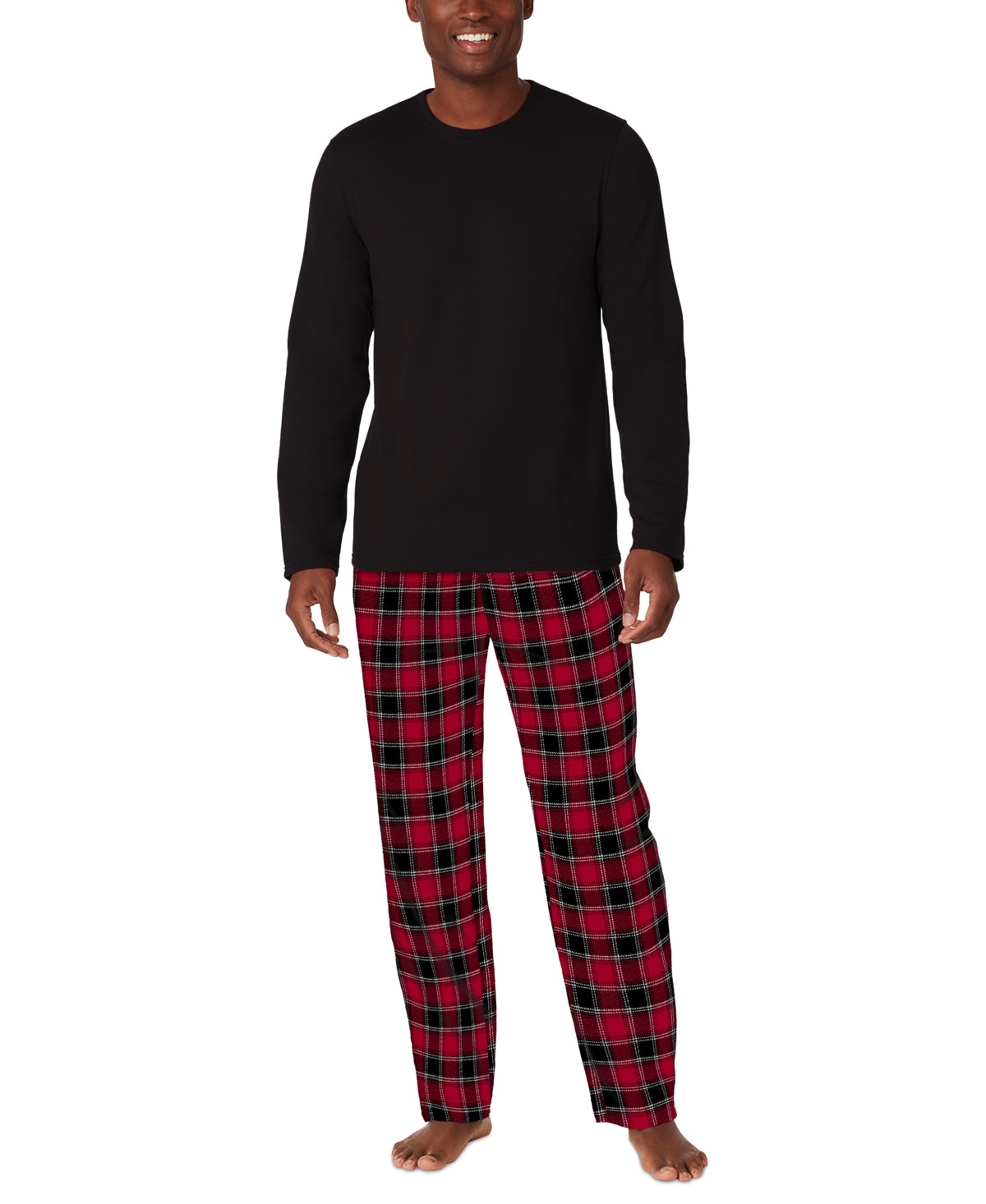 Cuddl Duds Men's Cozy Lodge 2 Pc Sweatshirt Pants Pajama Set Red Plaid Small