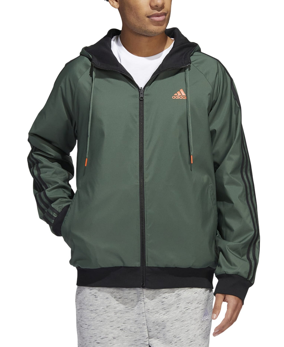 Adidas Men's Balance Reversible Stripe Logo Jacket Medium Green / Black
