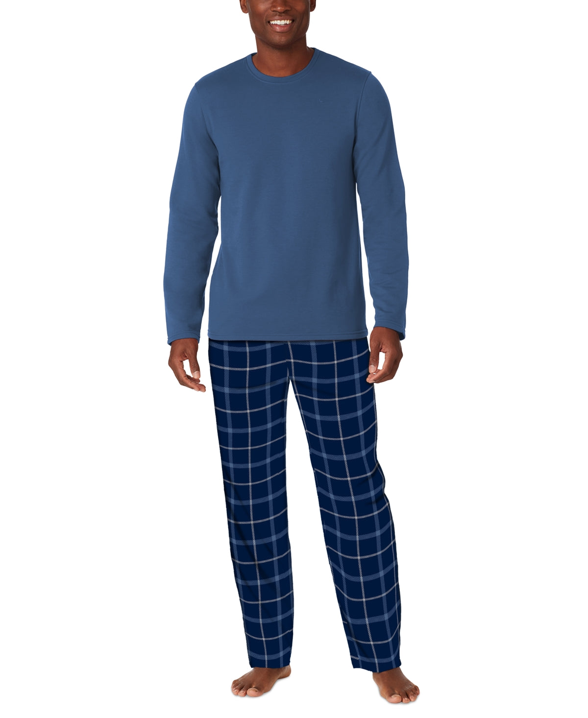 Cozy Lodge 2Pc. French Terry Sweatshirt & Plaid Pajama Set  Blue Plaid Small