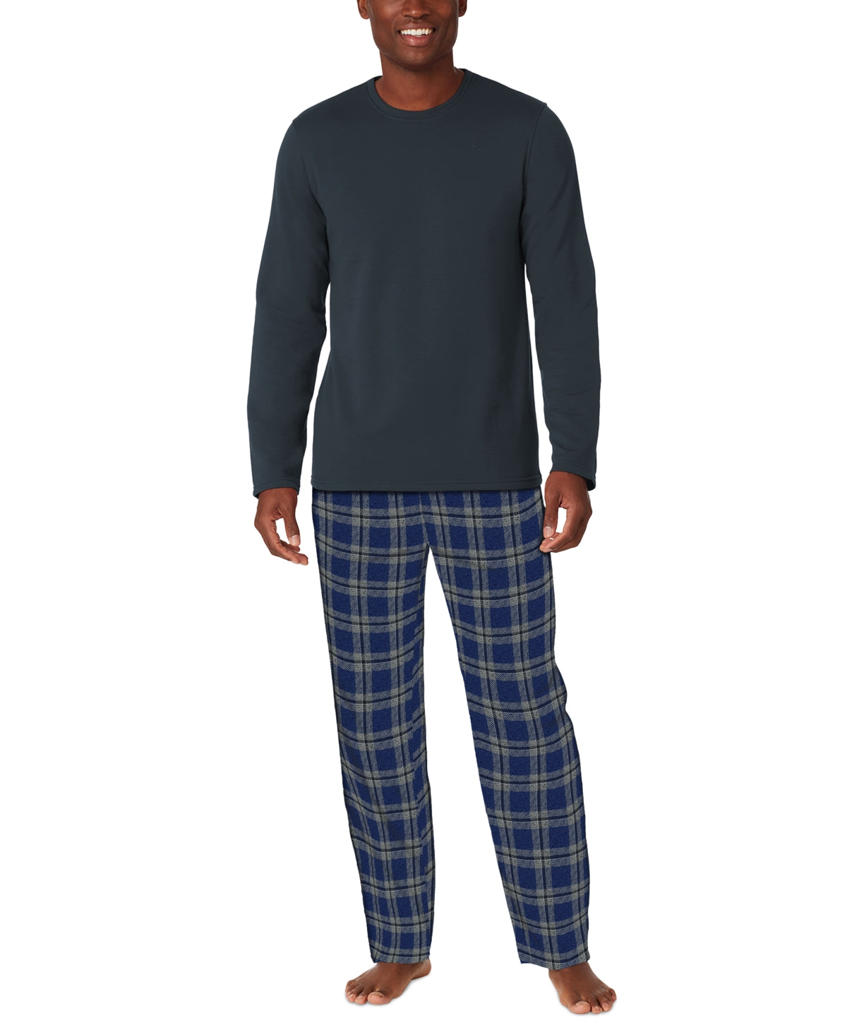 Cuddl Duds Men's Long Sleeve Cozy Lodge 2-Pc. Blue Plaid Small