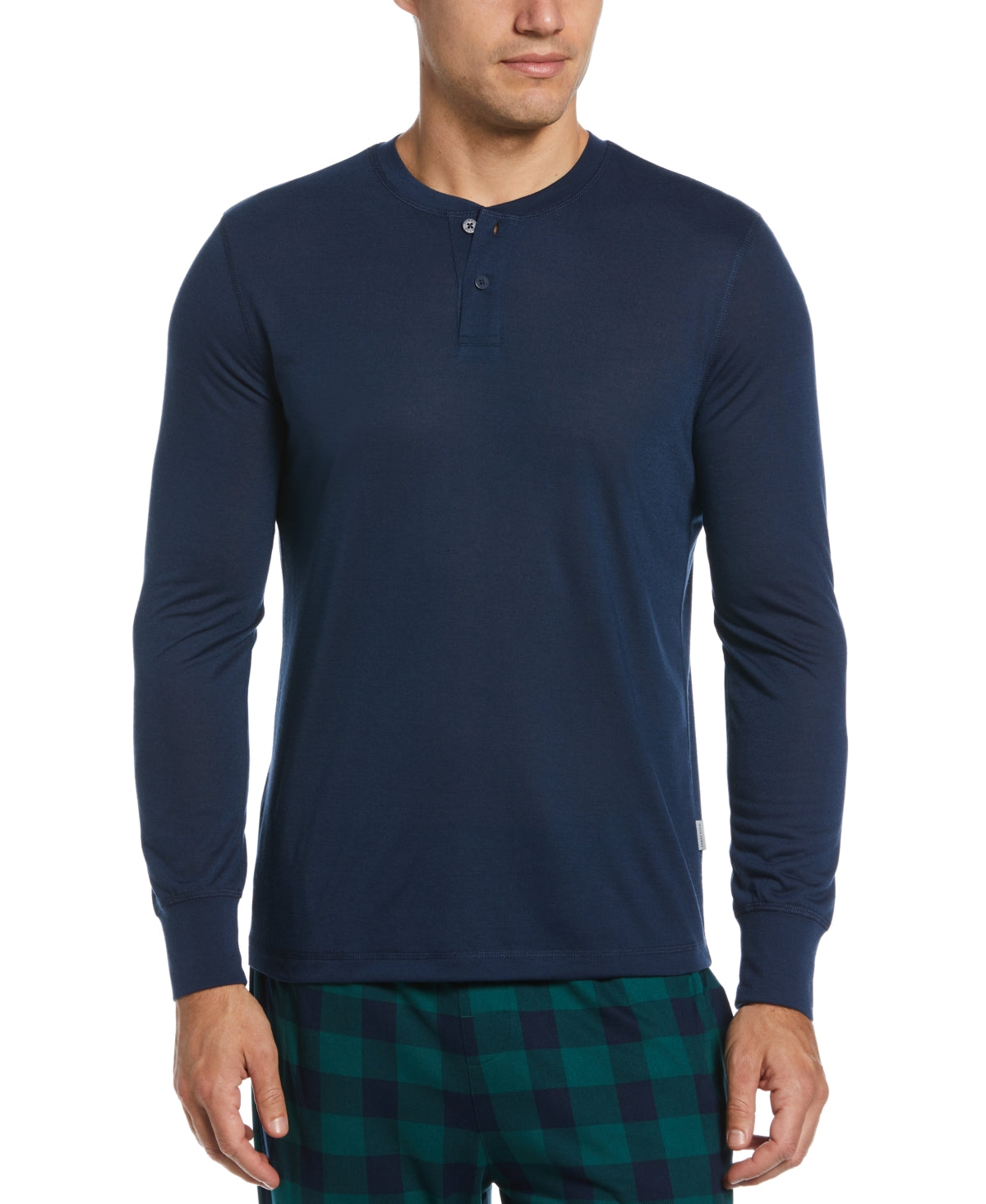 Perry Ellis Portfolio Men's Solid Henley Sleep Shirt Dark Blue Large