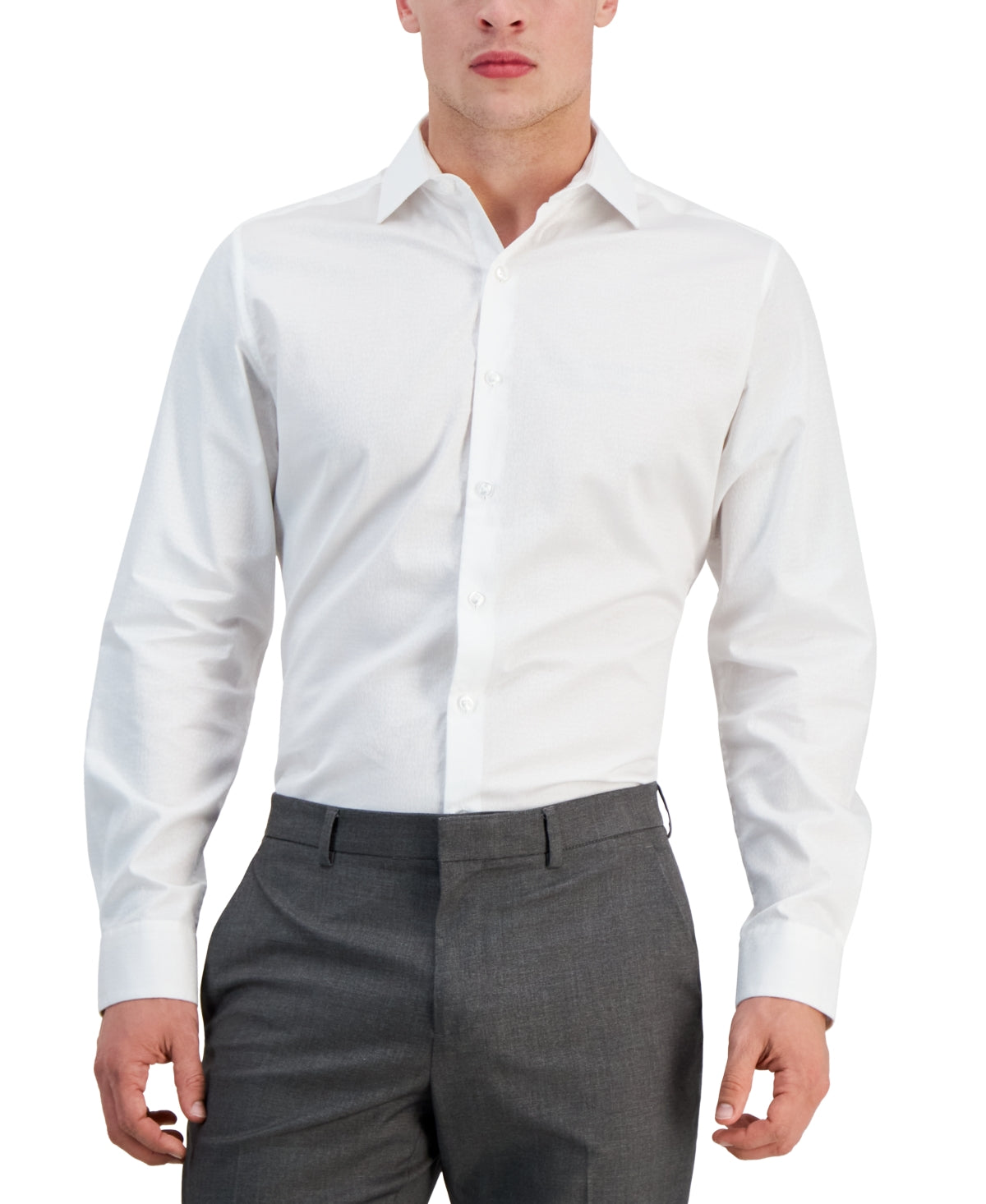 Bar III Men's Slim Fit Leopard Texture Jacquard Dress Shirt White Large