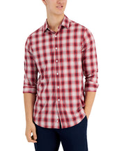 Club Room Mens Plaid Tech Woven Button Down Shirt Red Plaid Small