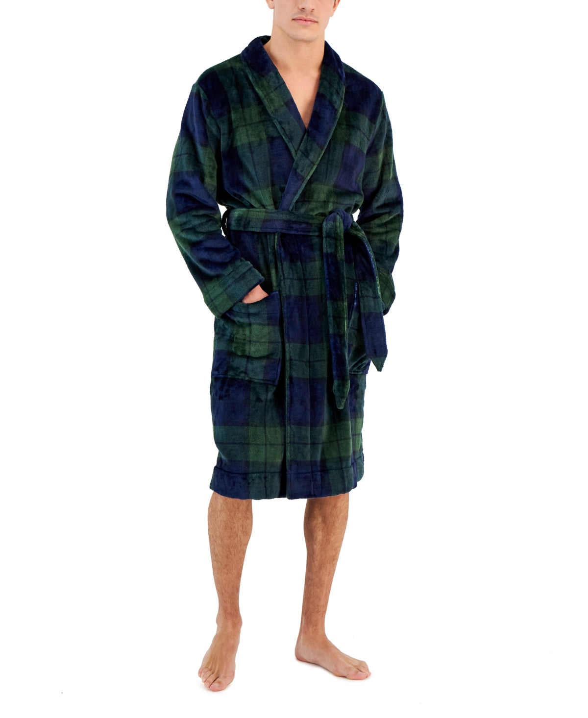 Club Room Mens Plus Plaid Pajama Robe Navy Hunter Blue Green Small / Medium