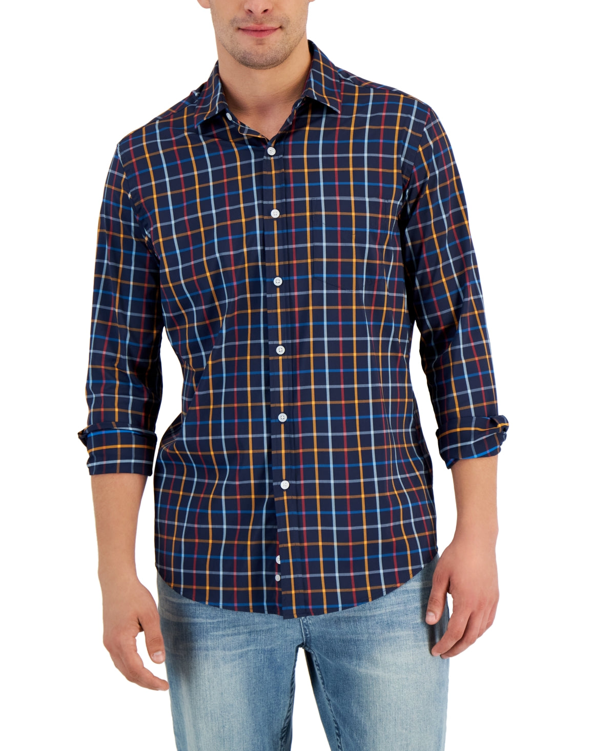 Club Room Men's Navy Plaid Button down Shirt Size Small
