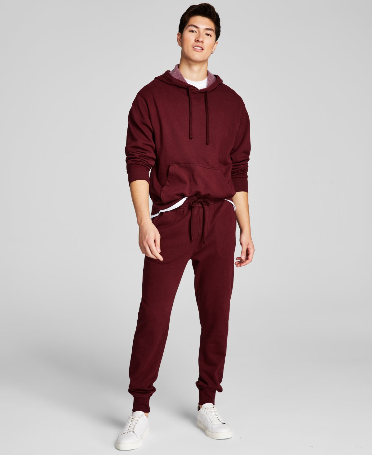 And Now This Men's Soft Knit Fleece Jogger Pants  Maroon Size Medium