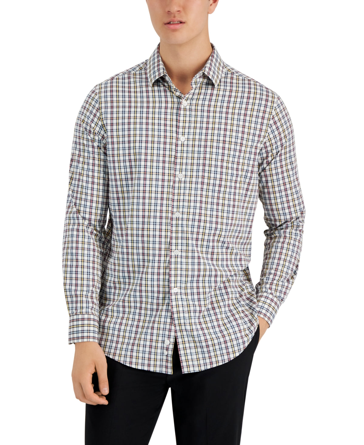 Club Room Men's Plaid Button Down Shirt Red Yellow XL