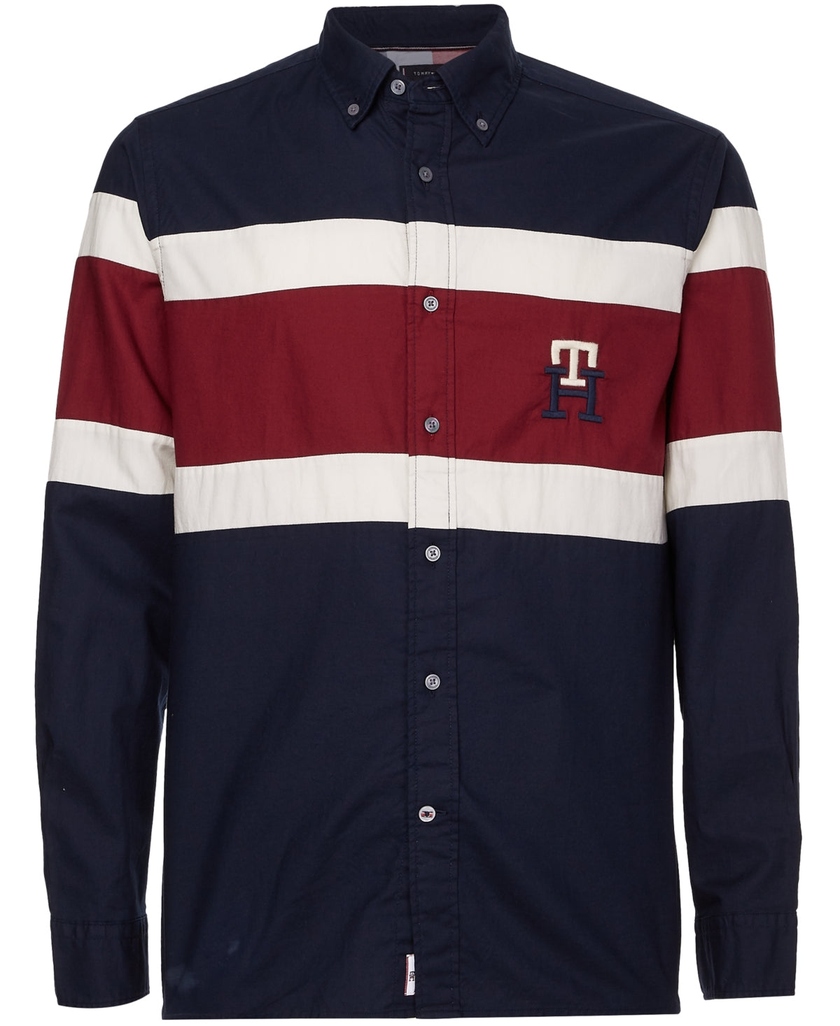 Tommy Hilfiger Mens Striped Button-Down Shirt 3XL Navy Red