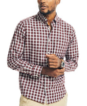 Nautica Men's Wrinkle-Resistant Button Down Shirt Plaid Shipwreck Burgundy MEDIUM
