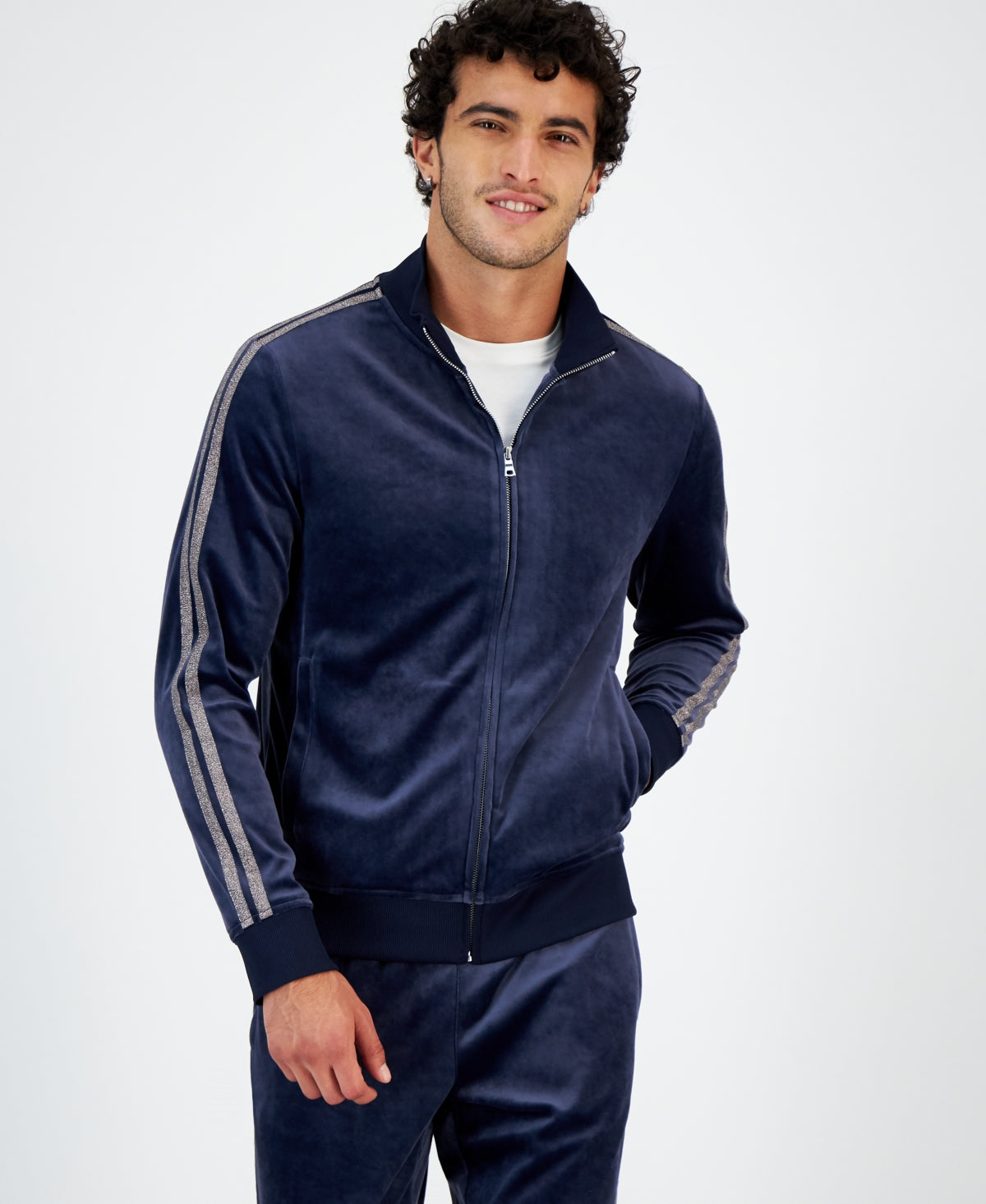International Concepts Men's Regular fit Velour Track Jacket Dark Blue Small