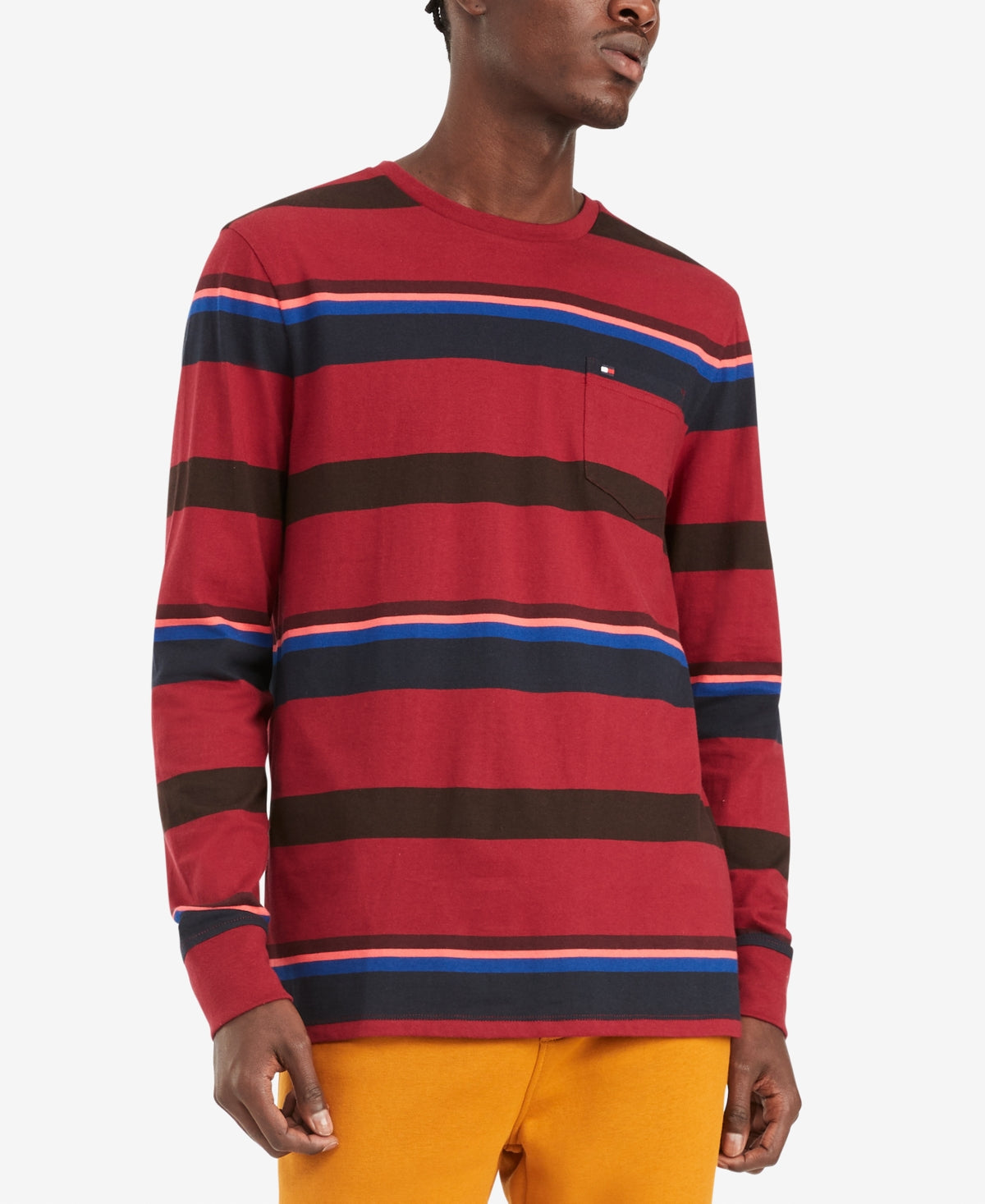 Tommy Hilfiger Men's Long Sleeve Dalton Stripe Tee Wine Red 3XL