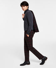 Bar III Mens Slim Fit Dress Pants Burgundy Plaid Dress Pants 32 x 32