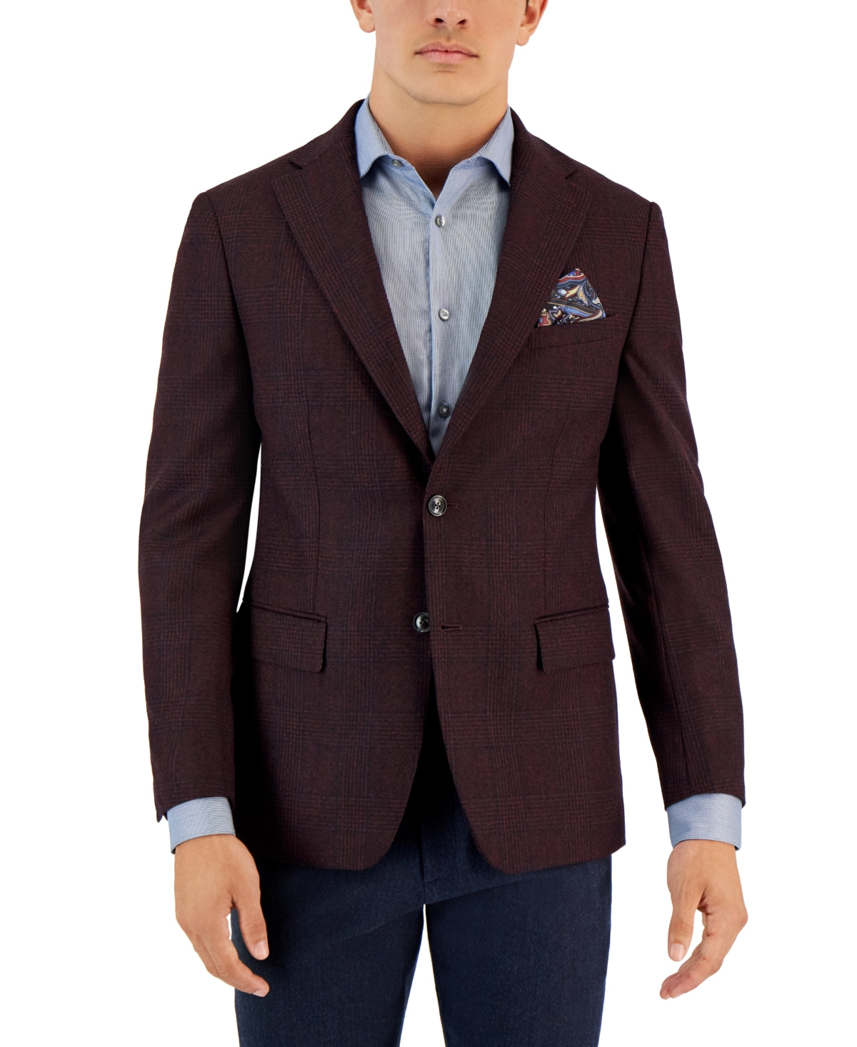 Verdello Mens Wool Blend Slim Fit Two Button Sport Coat Blazer Burgundy Red 38S