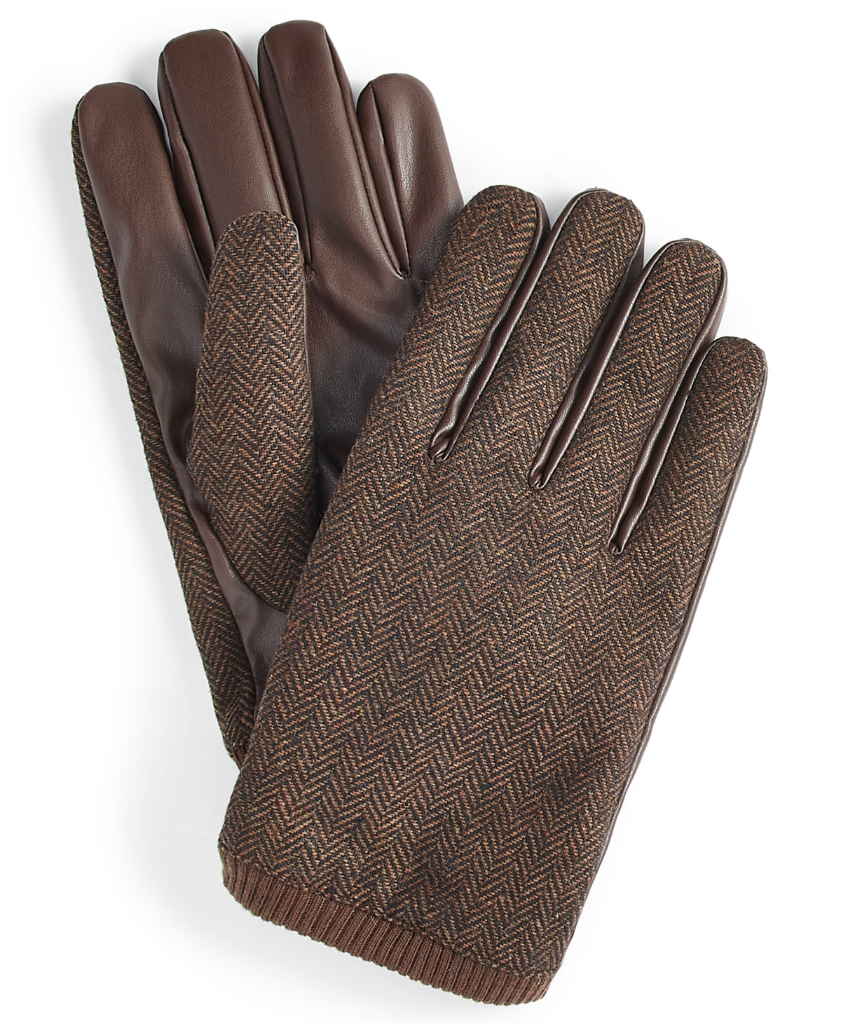 Alfani Men's Brown Herringbone Dressy Gloves Large