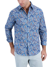 Club Room Mens Long-Sleeve Button Down Shirt Paisley Blue Small