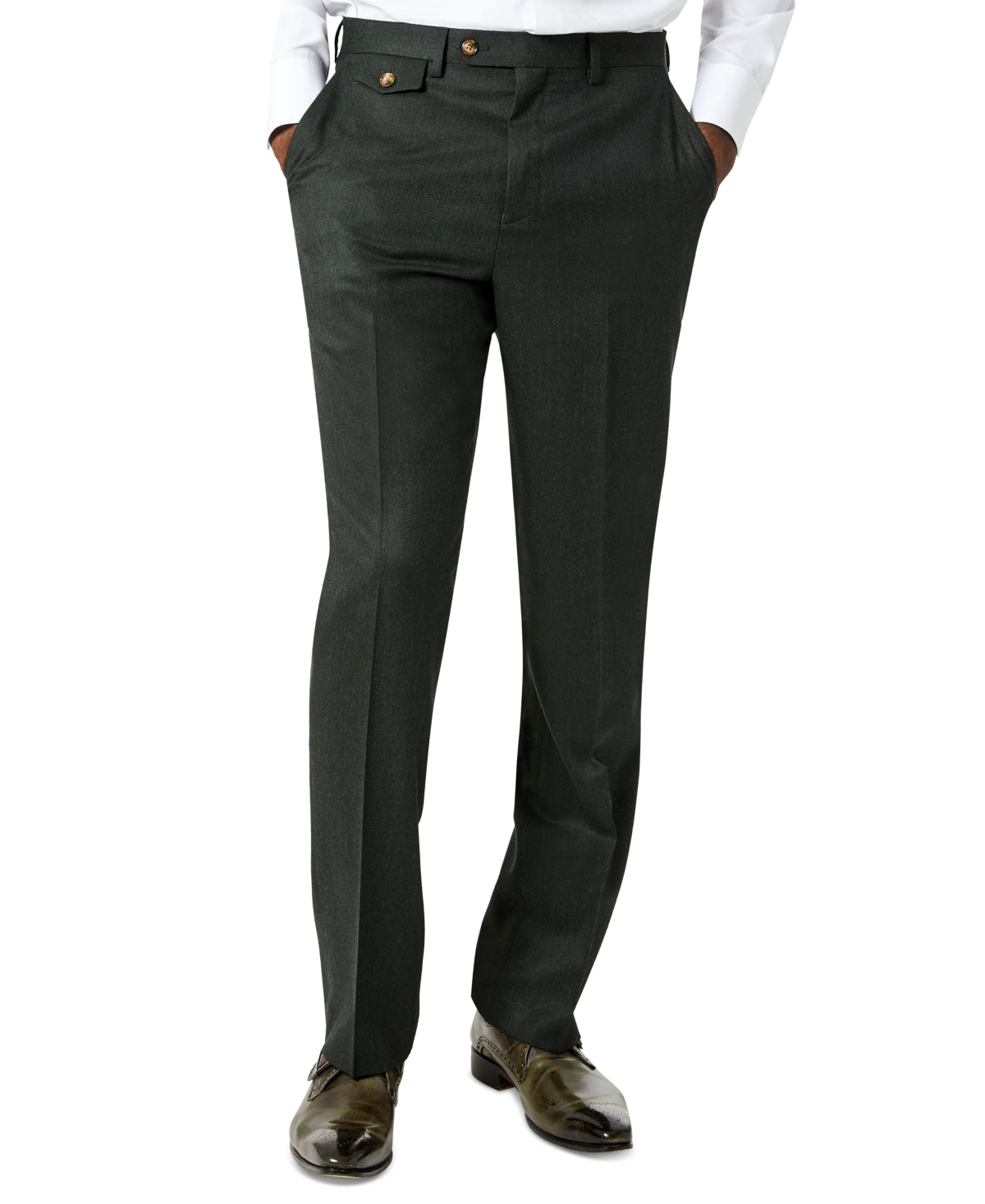 Tayion Collection Men's Classic-Fit Green Flannel Wool Suit Pants 38 x 30
