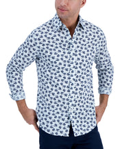 Club Room Mens Long Sleeve Button Down Shirt Floral Navy Blue Combo Small