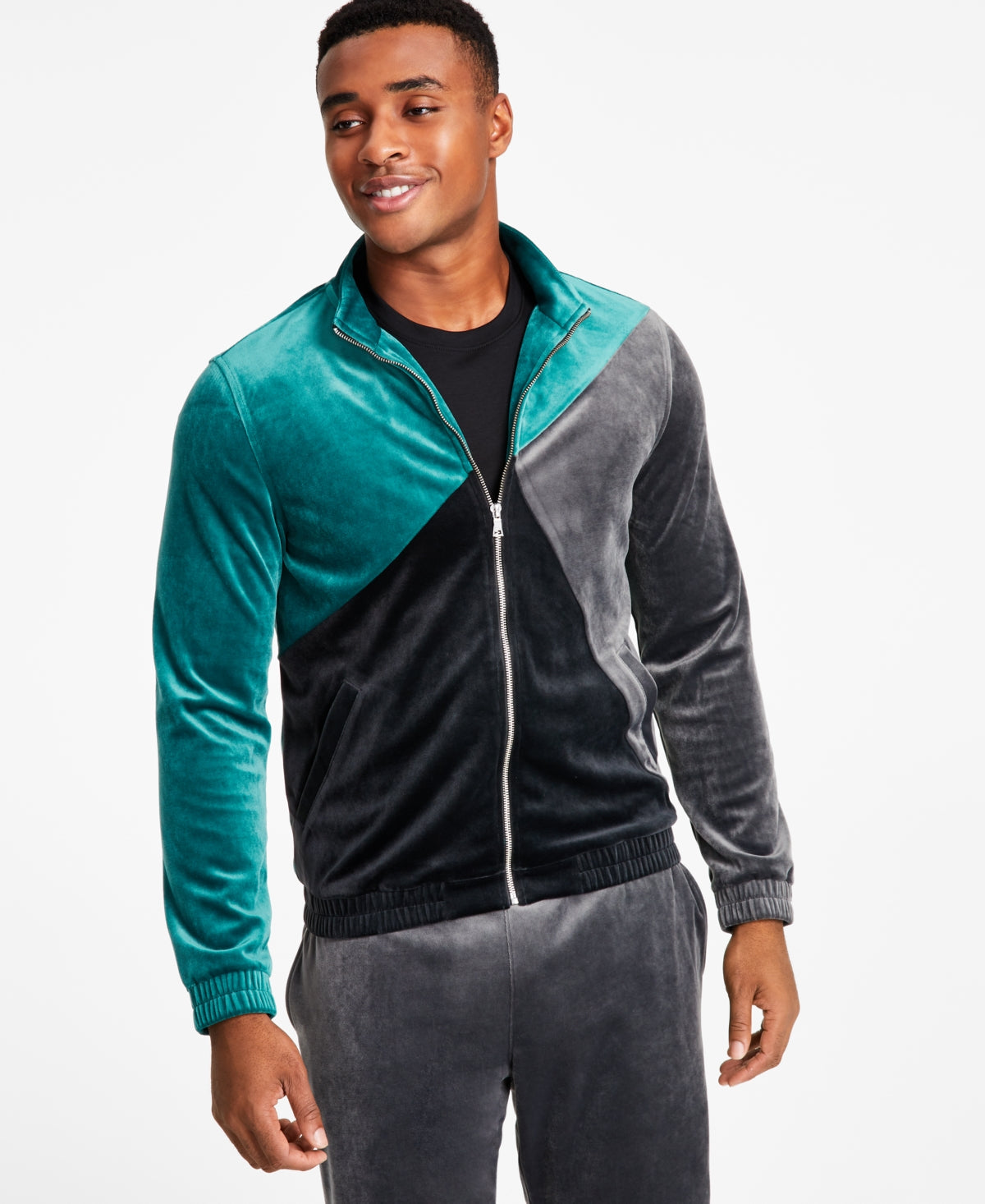 I.N.C. International Concepts Mens Rainforest Green Velour Jacket XXL 2XL Zip
