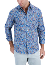 Club Room Mens Long-Sleeve Button Down Shirt Paisley Blue Small