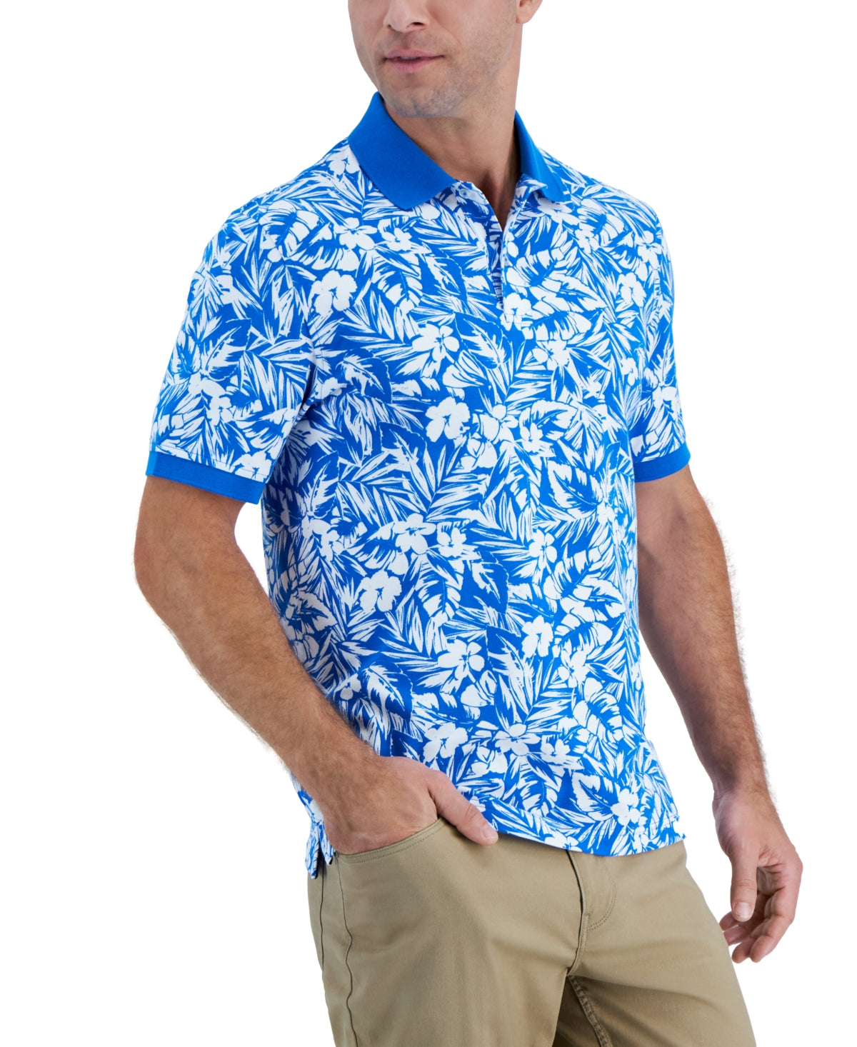 Club Room Mens Tropical Print Polo Shirt Sapphire Blue 2XL