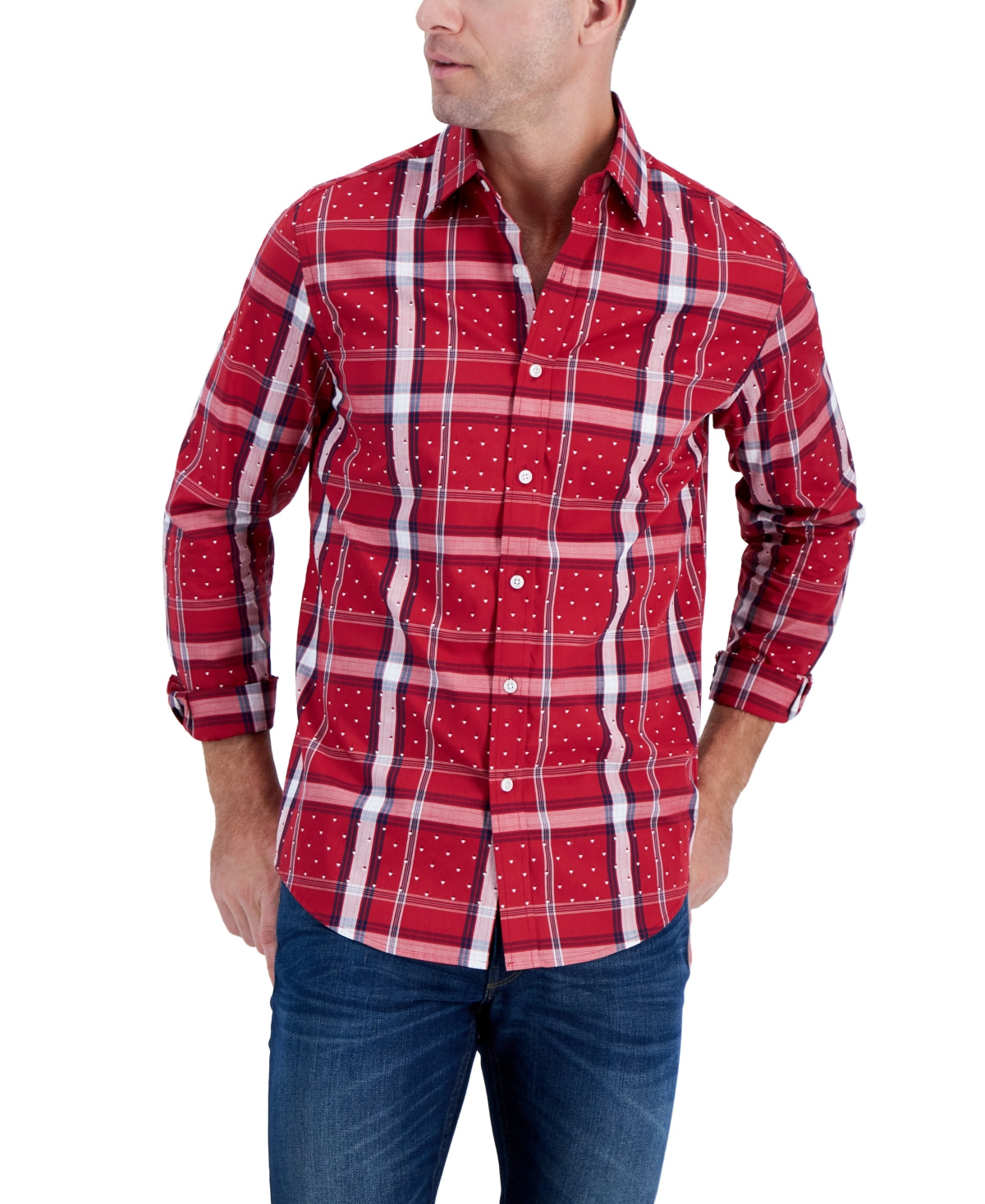 Club Room Men's Red Plaid Stretch Button down Shirt  Size Medium