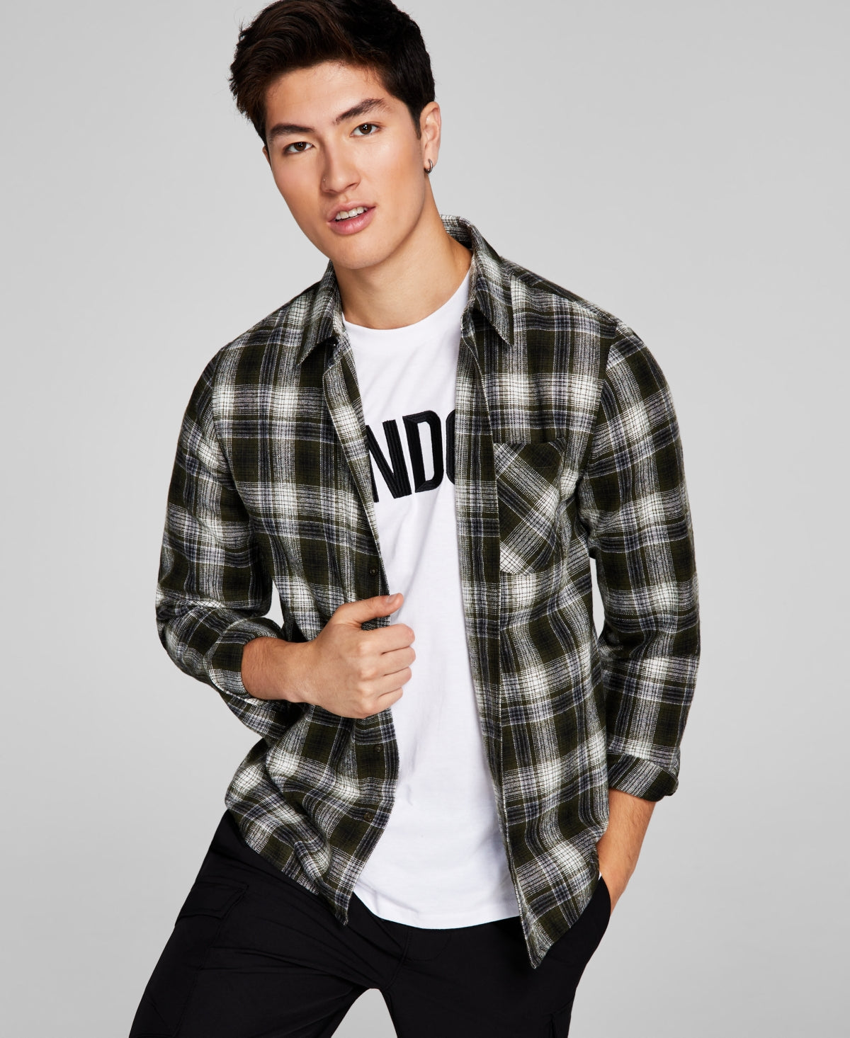 And Now This Mens Flannel Collared Button down Shirt Green Medium