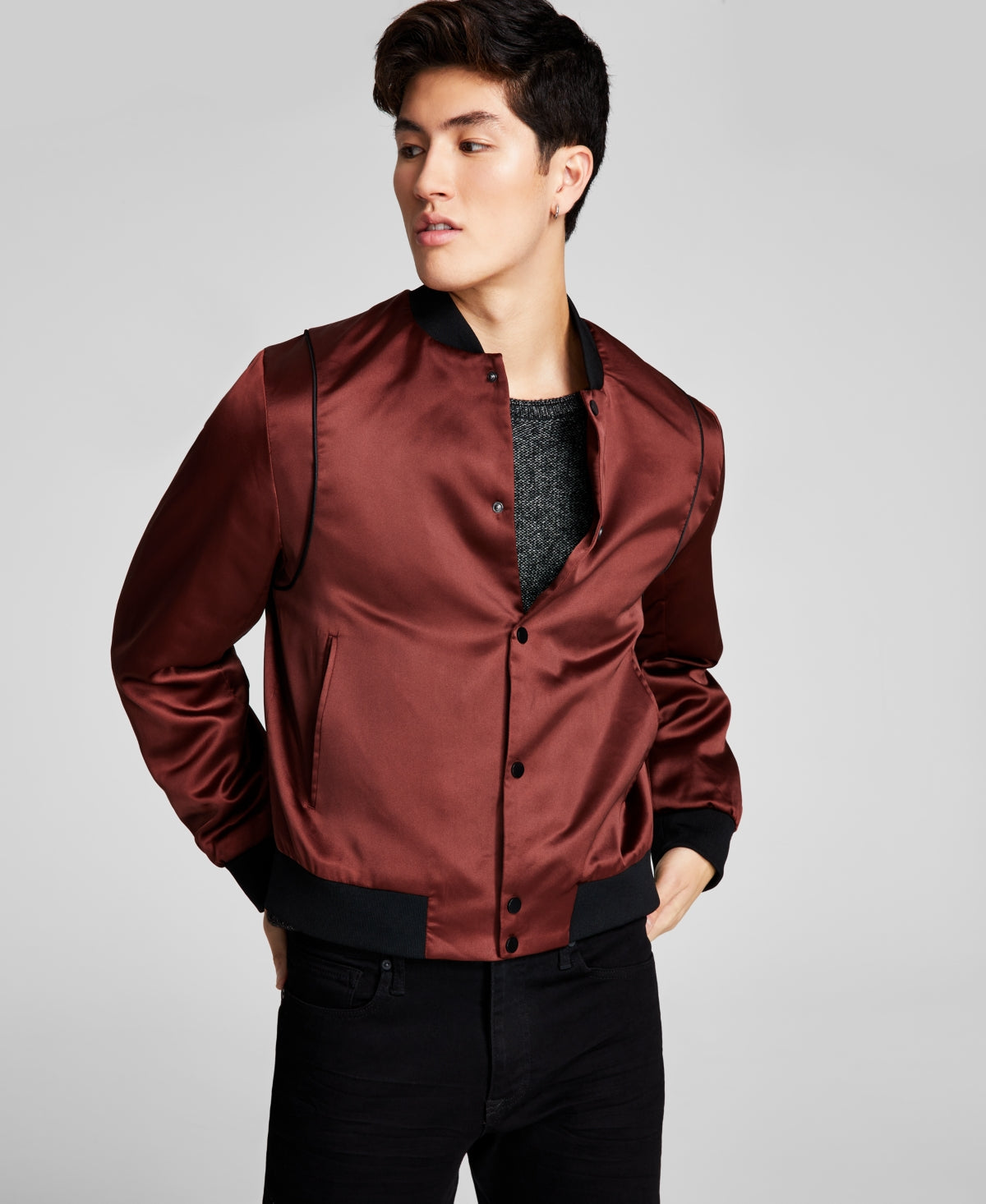 And Now This Men's Satin Bomber Jacket Rust Medium