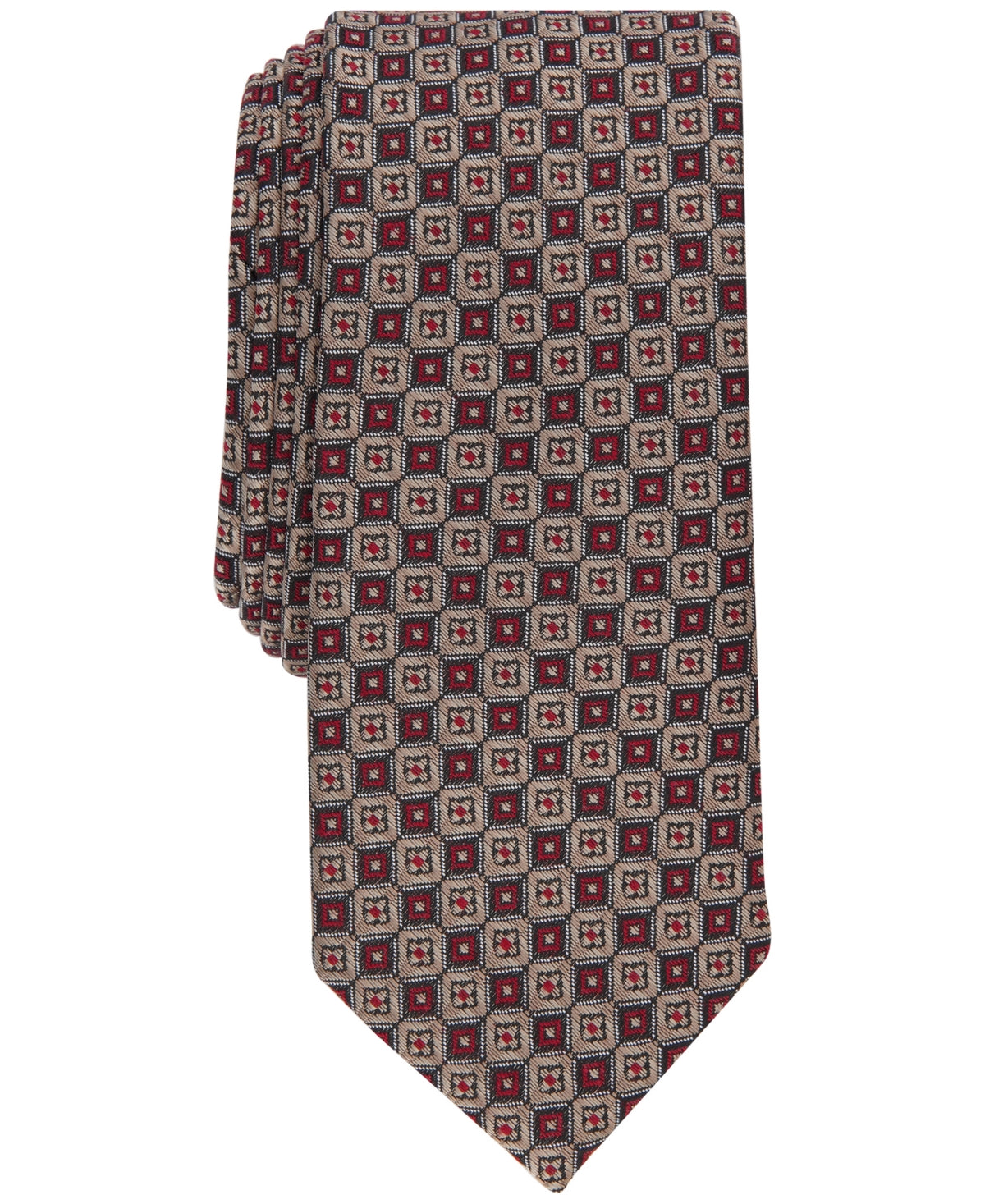 Bar III Men's Maine Skinny Tie Taupe Red