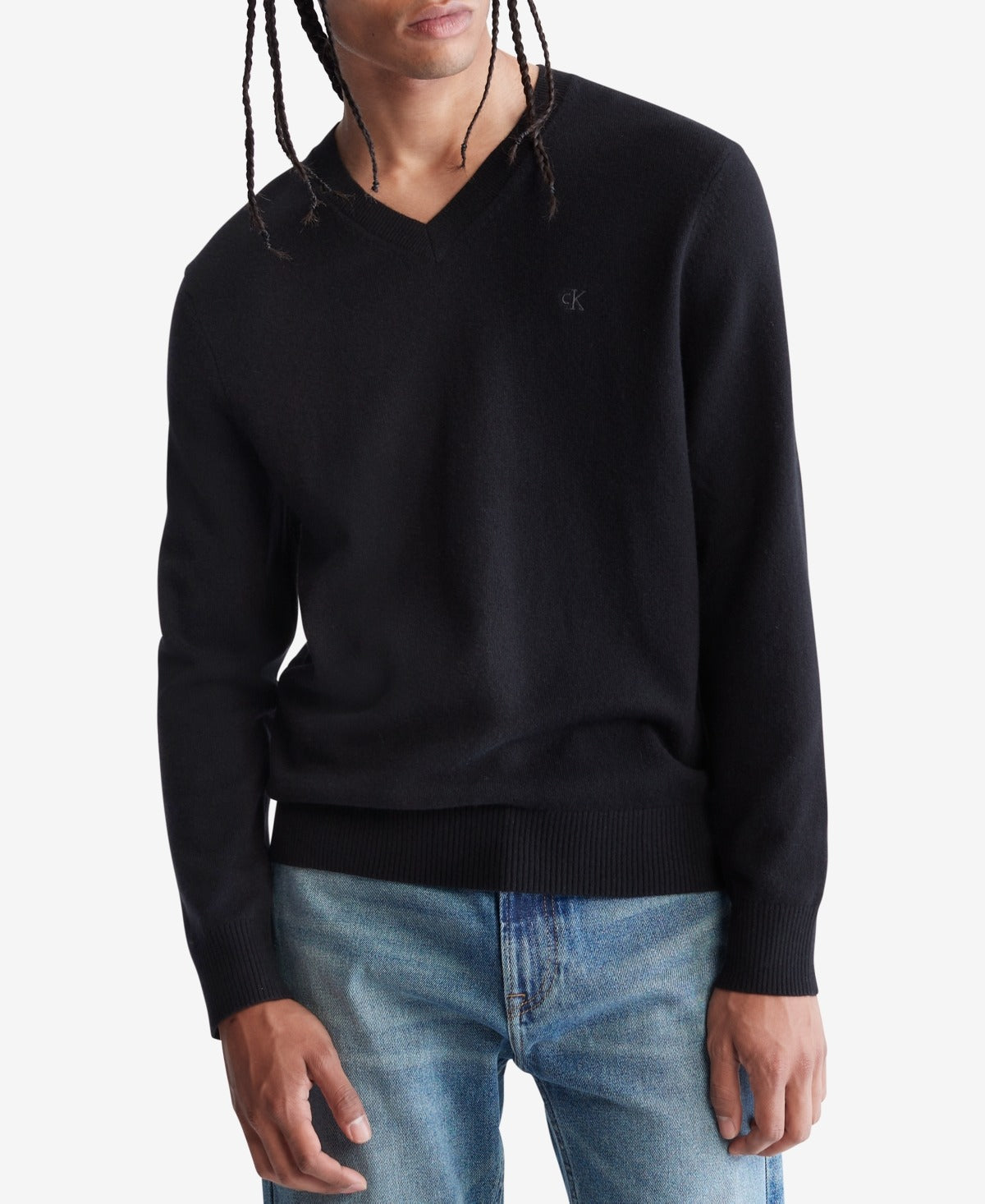 Calvin Klein Men's Regular-Fit Merino Wool V-Neck Sweater Medium Black