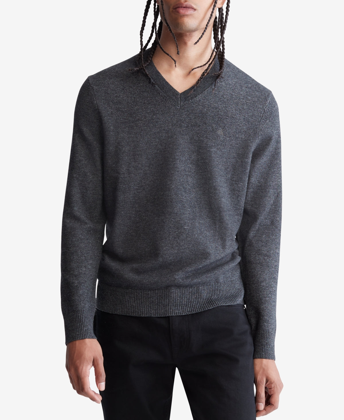 Calvin Klein Men's Regular-Fit Merino Wool V-Neck Sweater Heather Grey Small