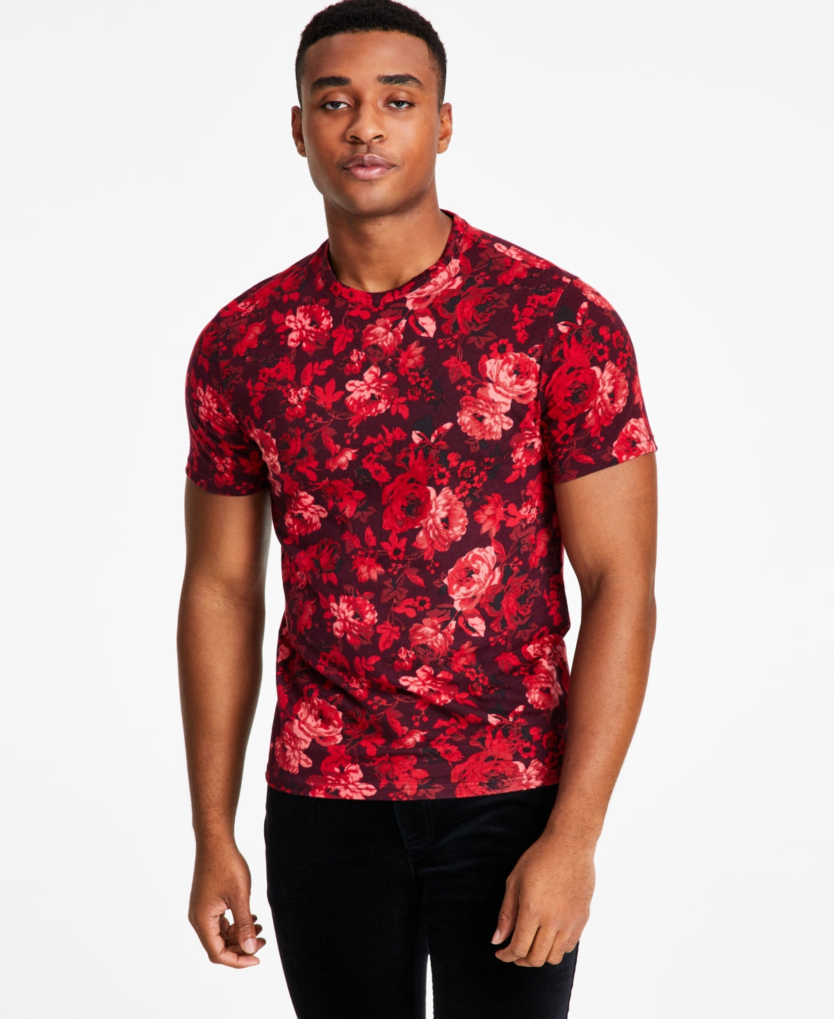 INC International Concepts Men's Roscoe Floral Graphic T-Shirt Port Red XL