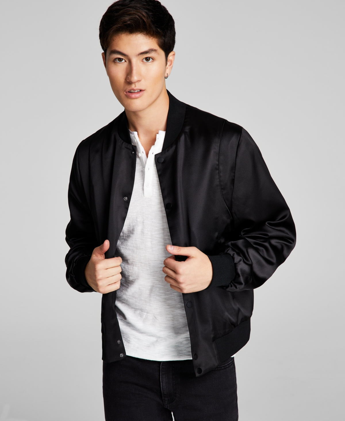 And Now This Men's Satin Bomber Jacket - Black Medium