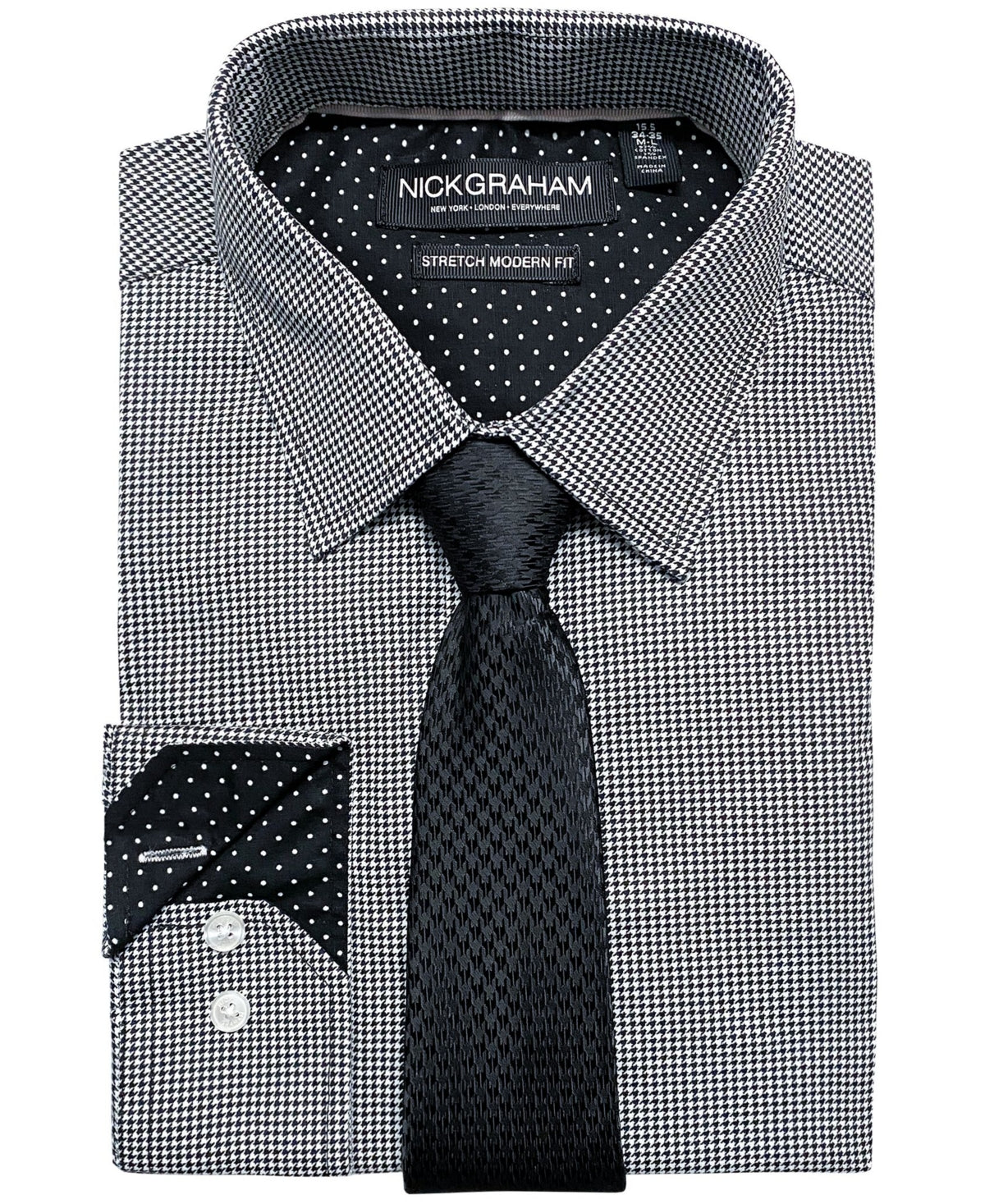 Nick Graham Mens Slim Fit Black Dress Shirt and Tie Set 16 - 16.5 / 32 - 33