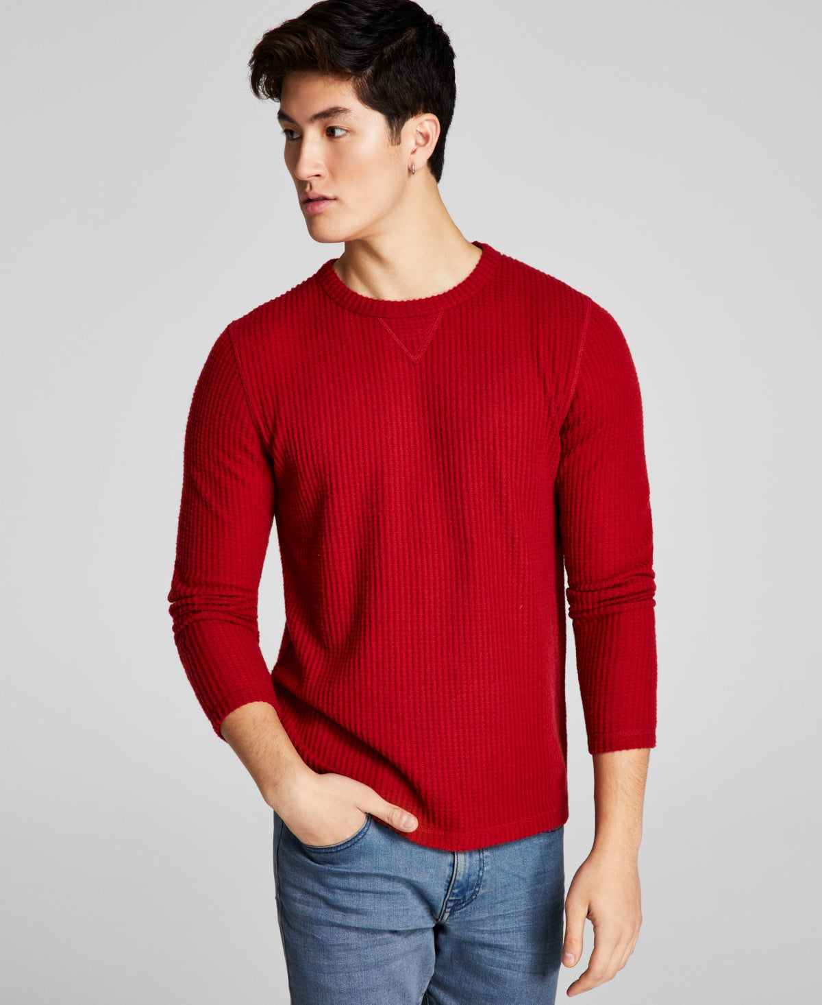 And Now This Men's Crewneck Thermal Knit Shirt Red 2XL XXL