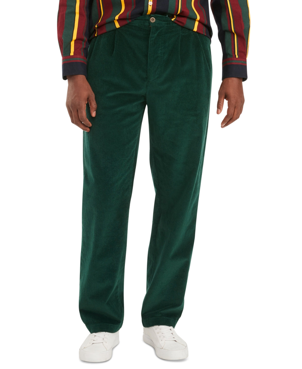 Tommy Hilfiger Men's Double Pleat Corduroy Pants  Dark Green 31X32
