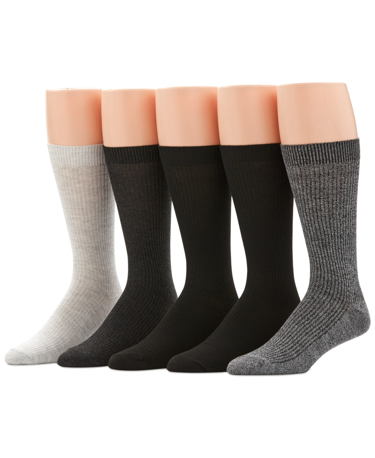 Perry Ellis Men's 5 Pack Ribbed Crew Socks Black Grey One Size
