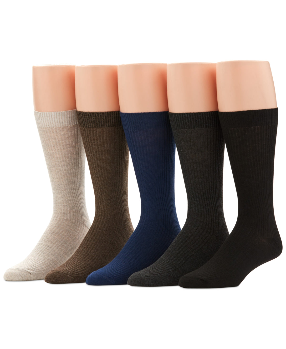 Perry Ellis Men's 5 Pack Ribbed Crew Socks Socks Blue Brown Multi One Size
