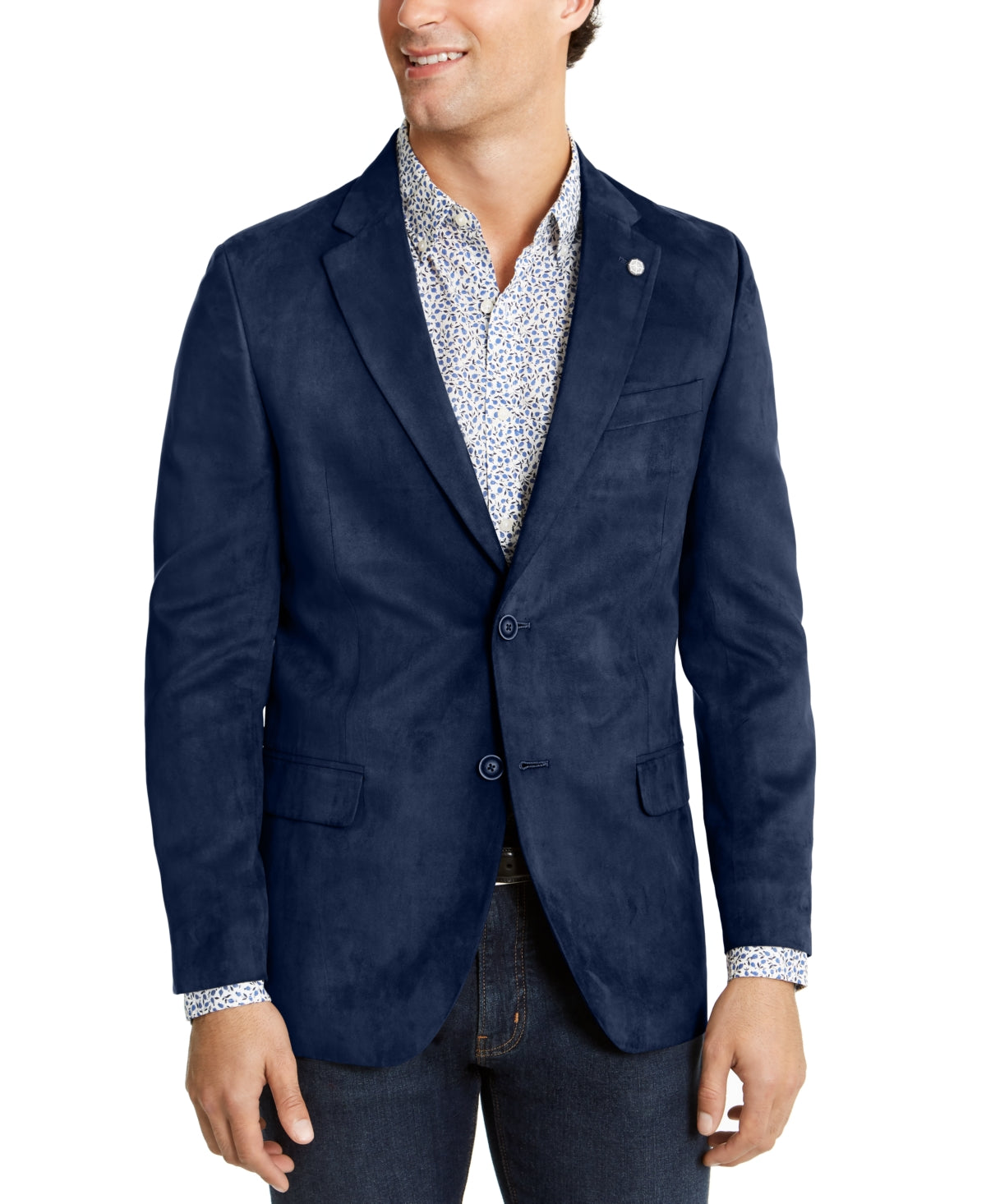 Nautica Mens Regular fit Suede Sport Coat Blazer 50 R Blue Solid