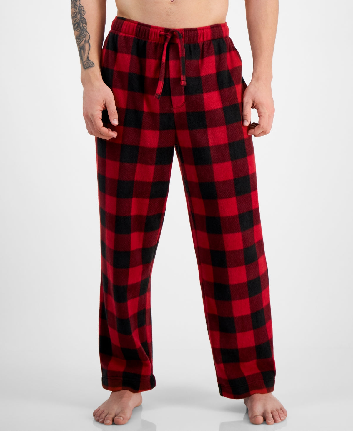Club Room Men's Buffalo Plaid Fleece Pajama Pants Red Black Medium