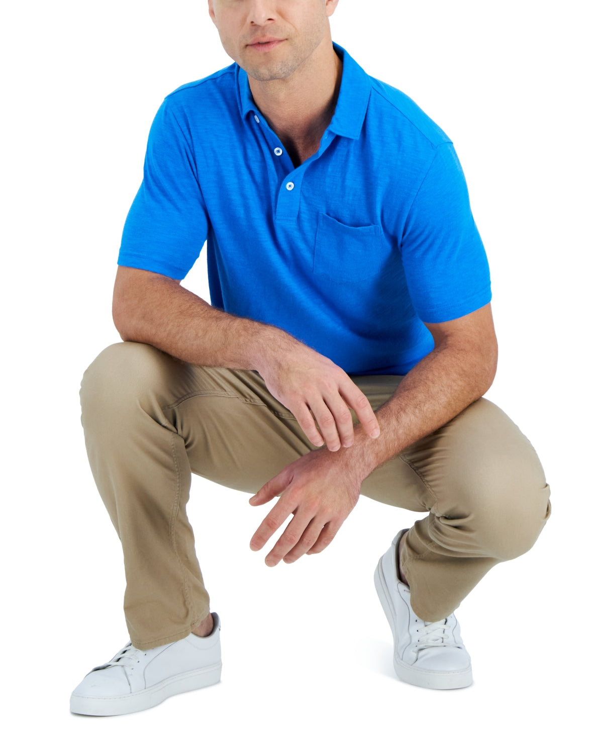 Club Room Mens Slub Knit Short Sleeve Polo Shirt Blue XL