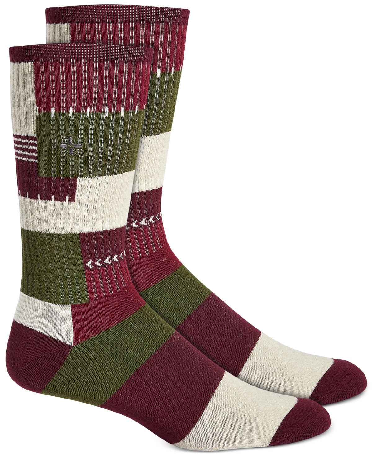 Sun Stone Men's Patchwork Crew Socks Red Multi One Size