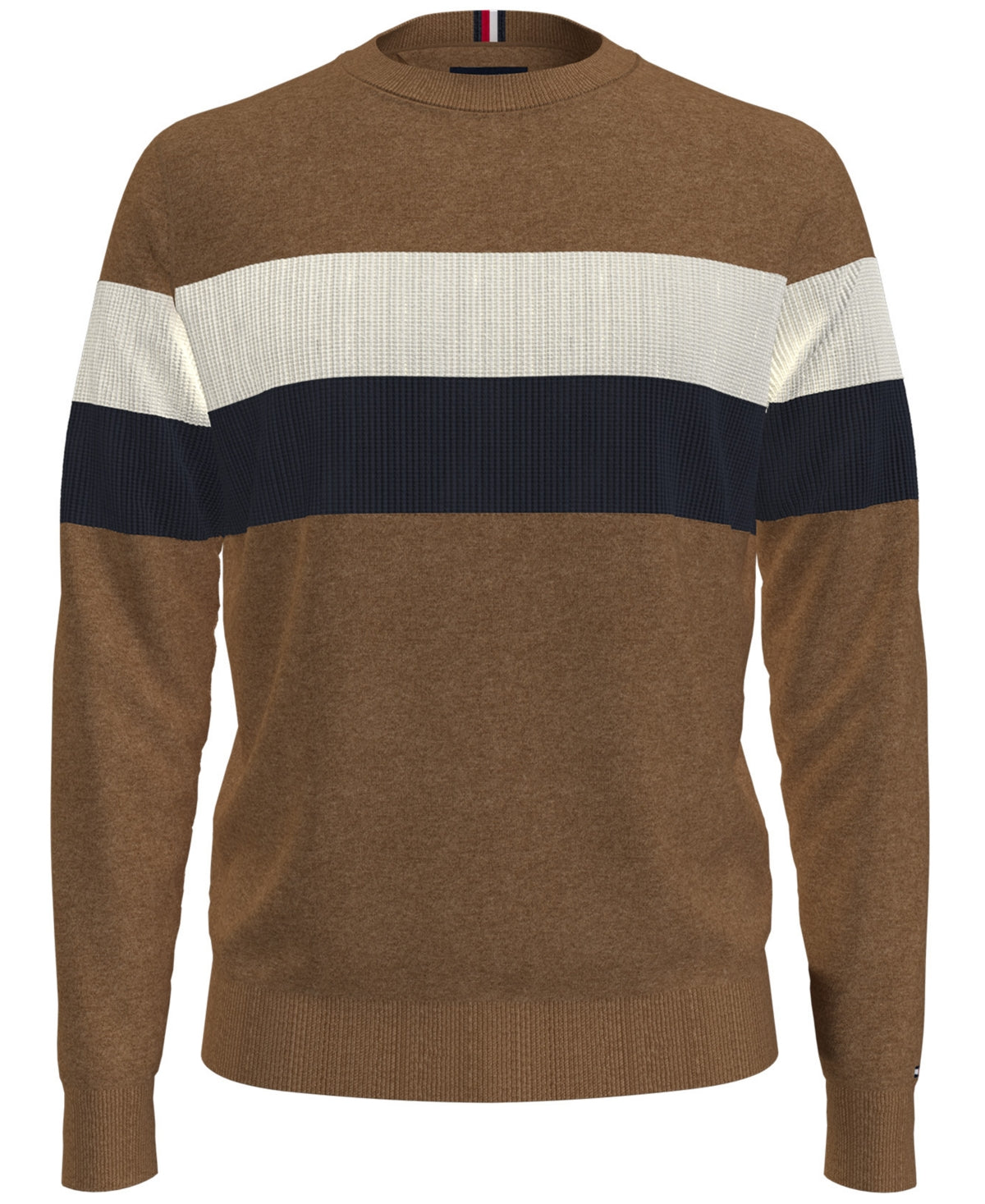 Tommy Hilfiger Men's Colorblocked Stripe Crewneck Sweater Khaki Small